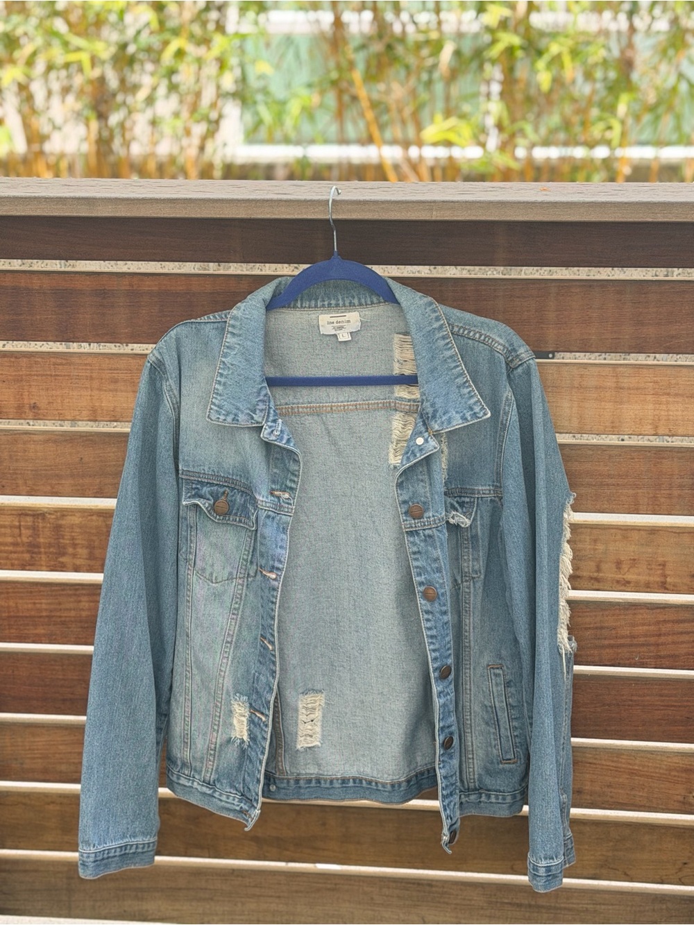 Line Denim Oversized Distressed Denim Jacket Size Large